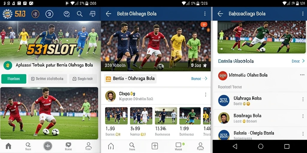 Antarmuka aplikasi 531SLOT yang menampilkan berita olahraga bola.