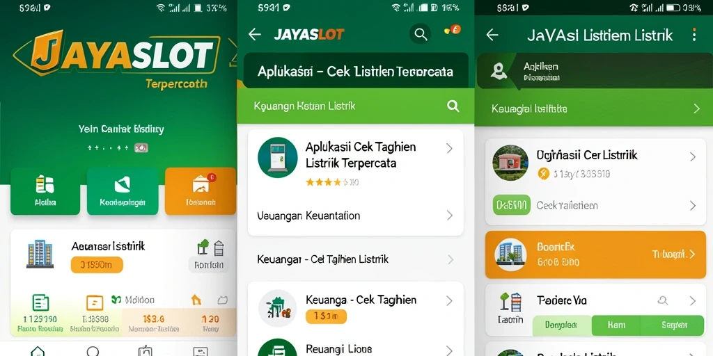 Tampilan utama aplikasi JAYASLOT dengan fitur cek tagihan listrik.