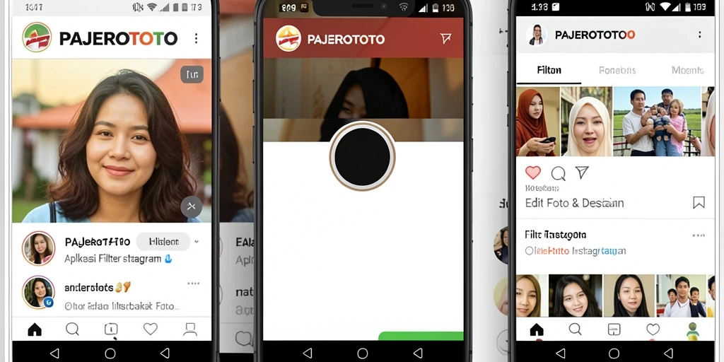 Tampilan antarmuka aplikasi PAJEROTOTO dengan efek filter Instagram yang menarik.