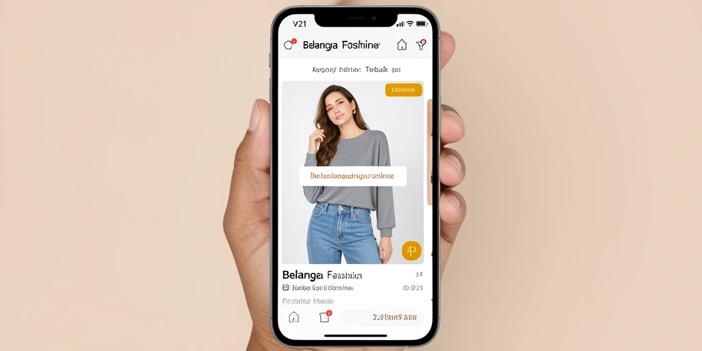Screenshot aplikasi V21 menampilkan antarmuka belanja fashion yang menarik.